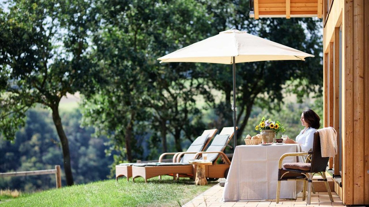 Rheinblick-Chalet: Terrasse mit Ausblick Rheinblick-Chalet: Terrasse mit Ausblick